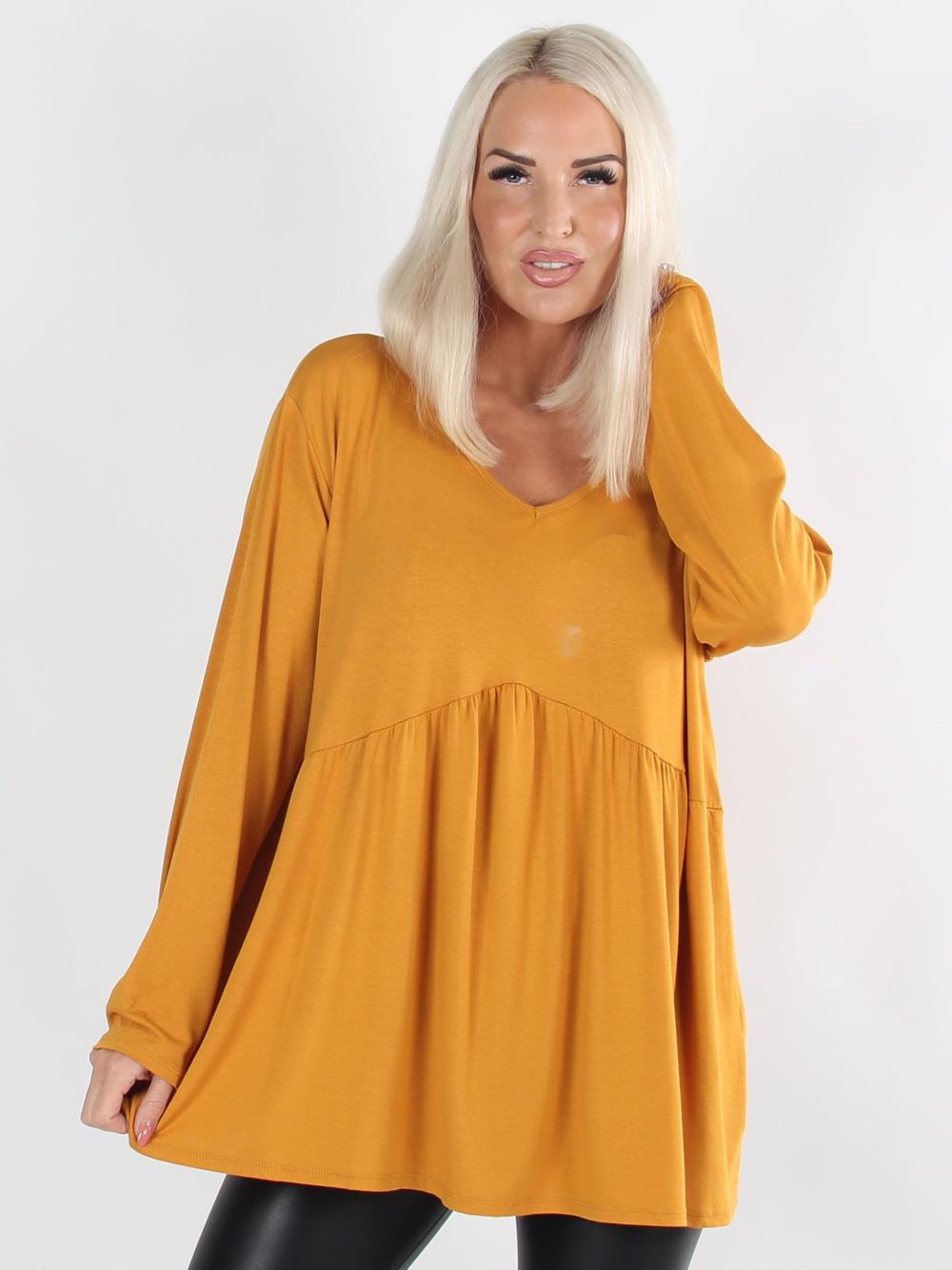 Sarah - Armygrøn langærmet peplum bluse i jerseystof